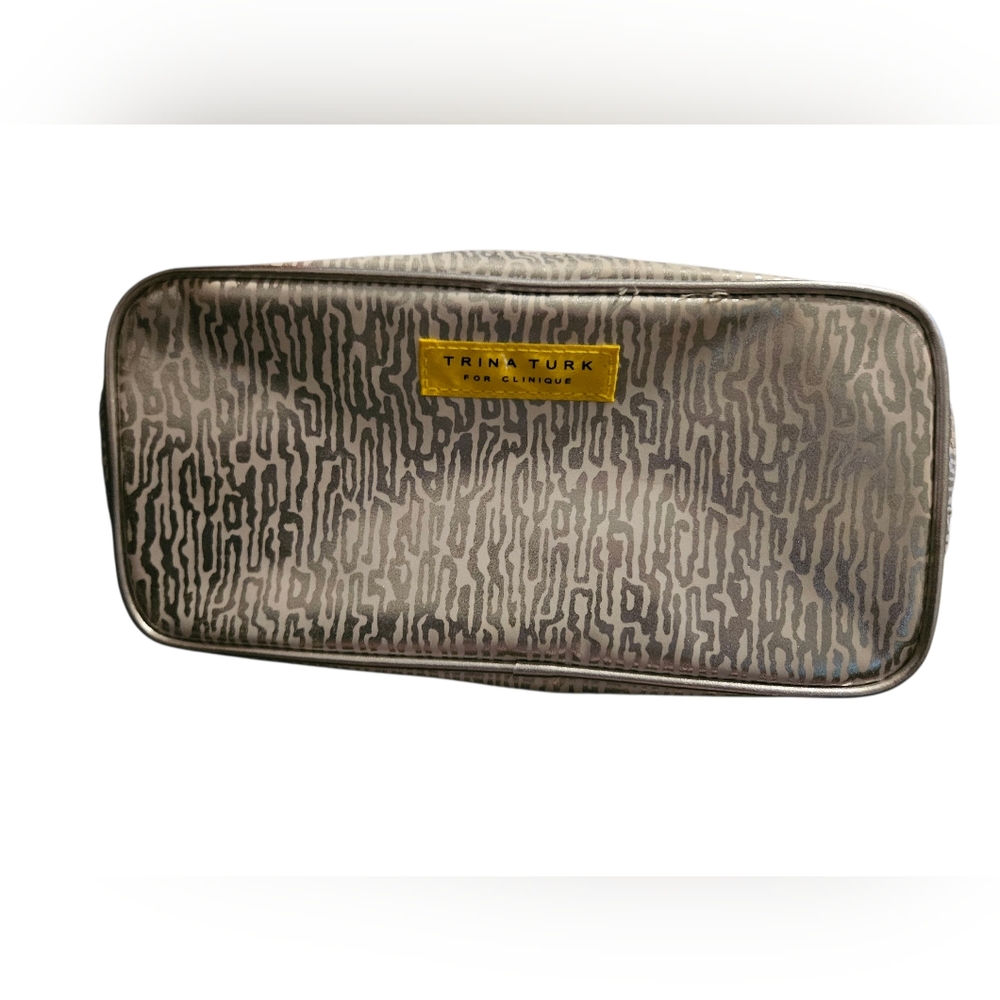 Trina Turk x Clinique Metallic Silver Bag Trio Zippered Travel Cosmetic Case